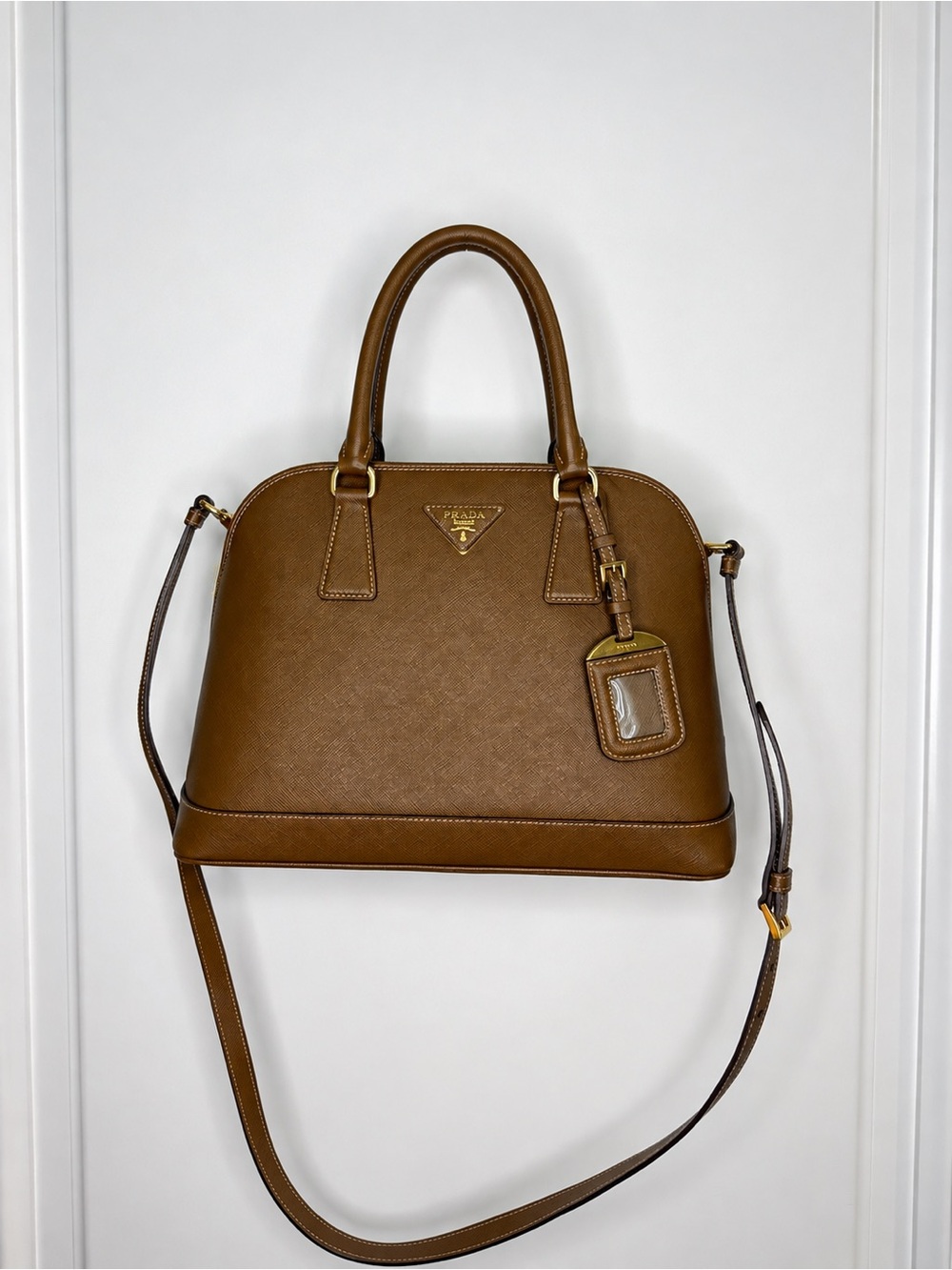 Prada Brown Saffiano Lux Satchel (Camel)